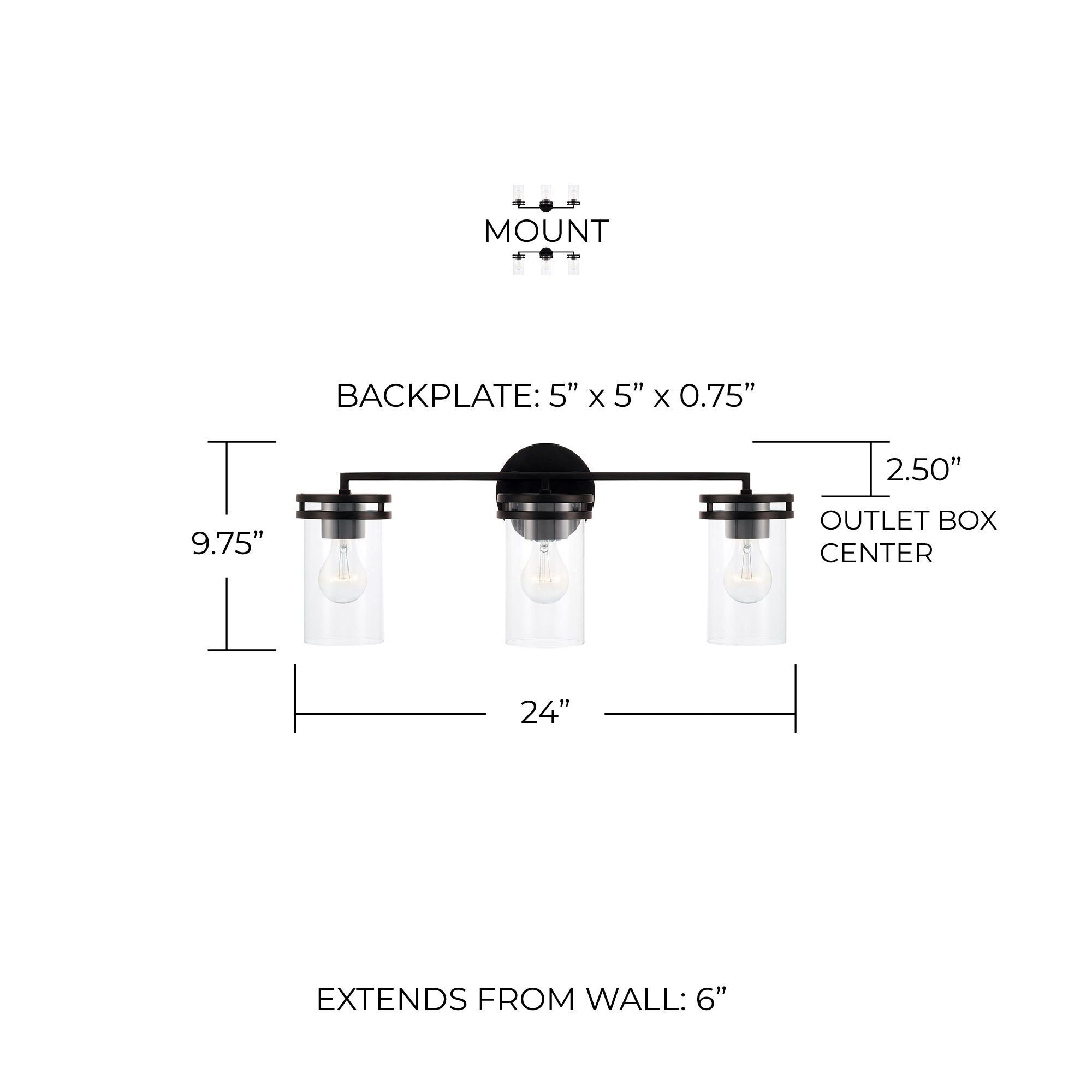 Capital Fuller 24" Wide Matte Black 3-Light Bath Light