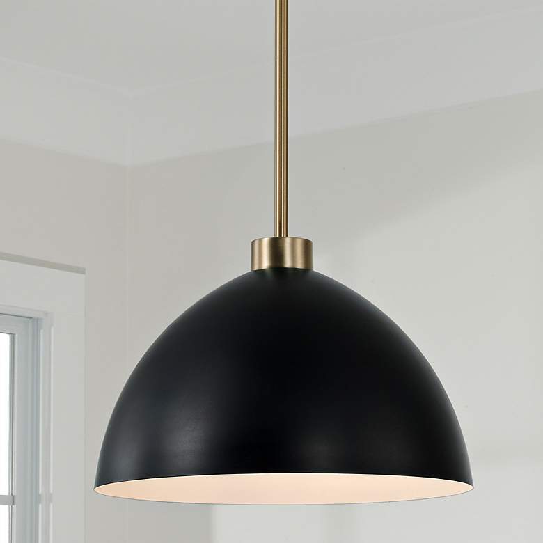 Image 1 Capital HomePlace Ross 13" Modern Aged Brass and Black Dome Pendant