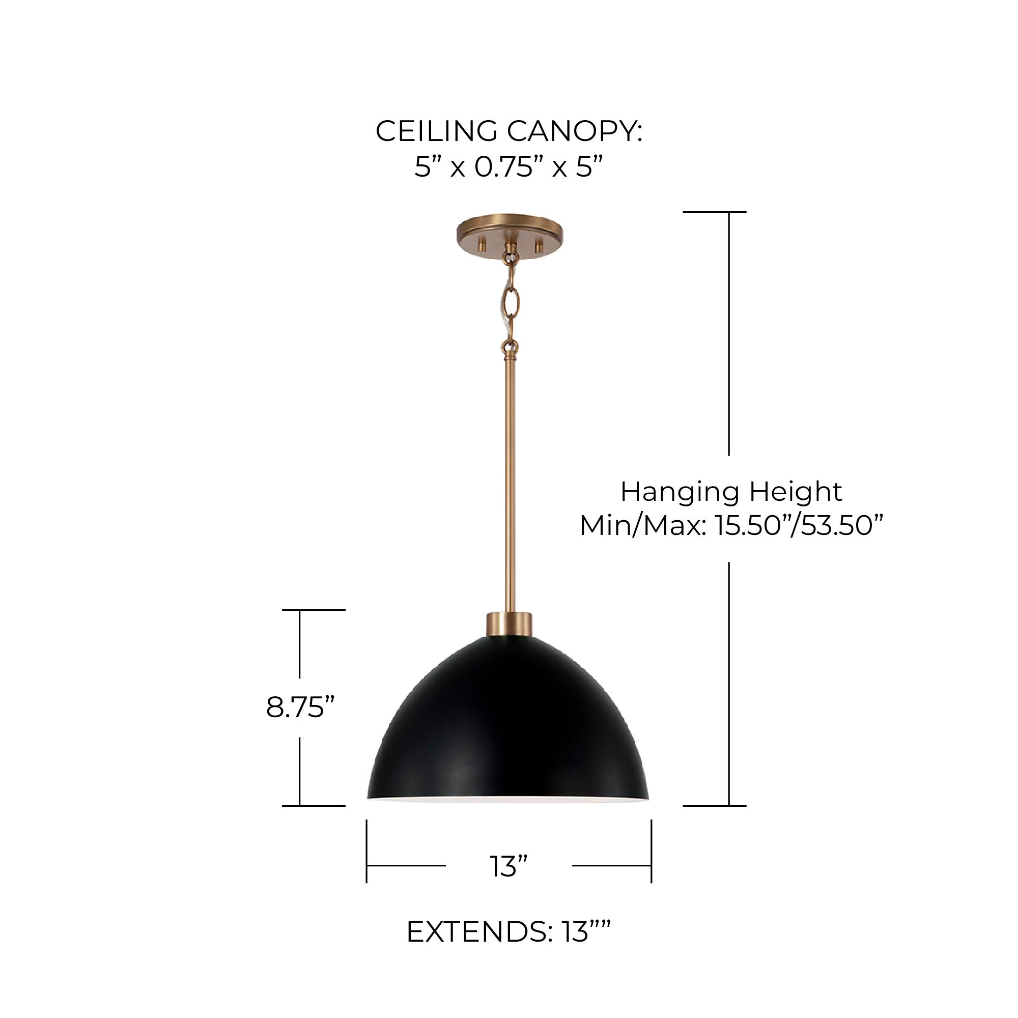 Image 5 Capital HomePlace Ross 13" Modern Aged Brass and Black Dome Pendant more views