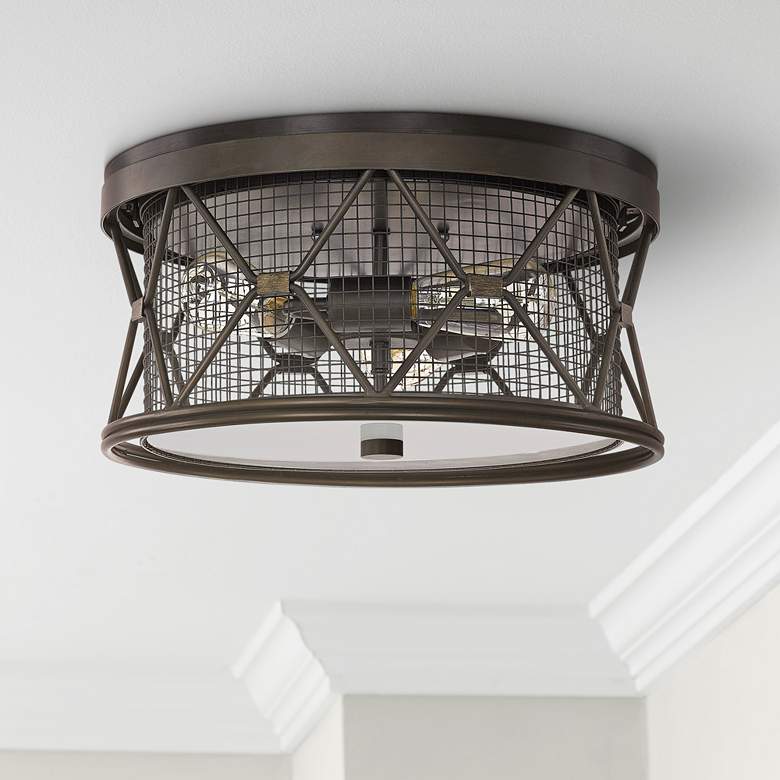 Image 1 Capital Jackson 15 3/4 inchW Oiled Bronze Cage Ceiling Light