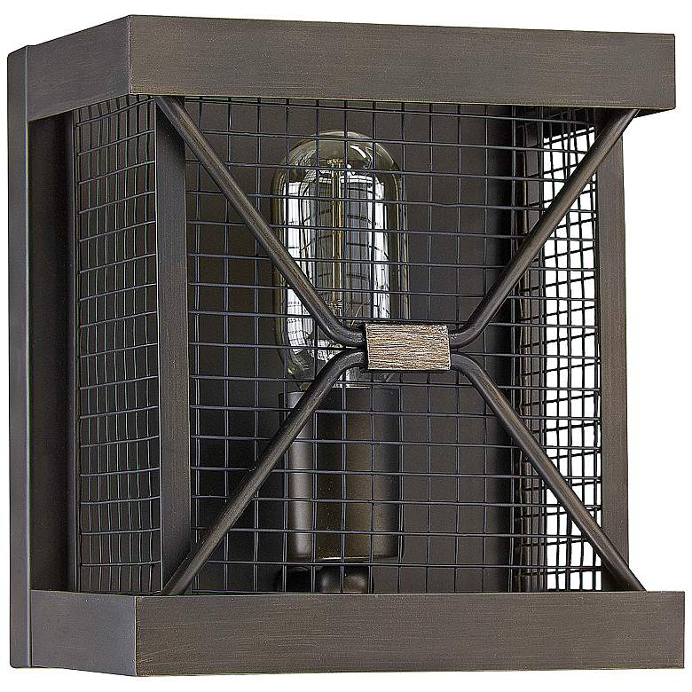 Image 1 Capital Jackson 8"H Oiled Bronze Cage Square Wall Sconce