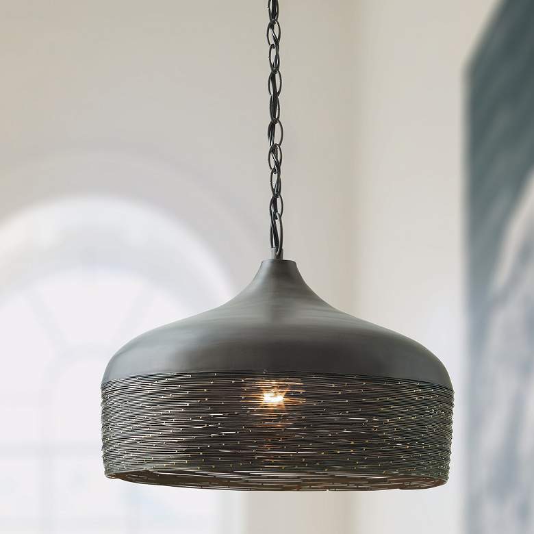Image 1 Capital Lighting 17" Wide Woven Steel and Gray Iron Pendant Light