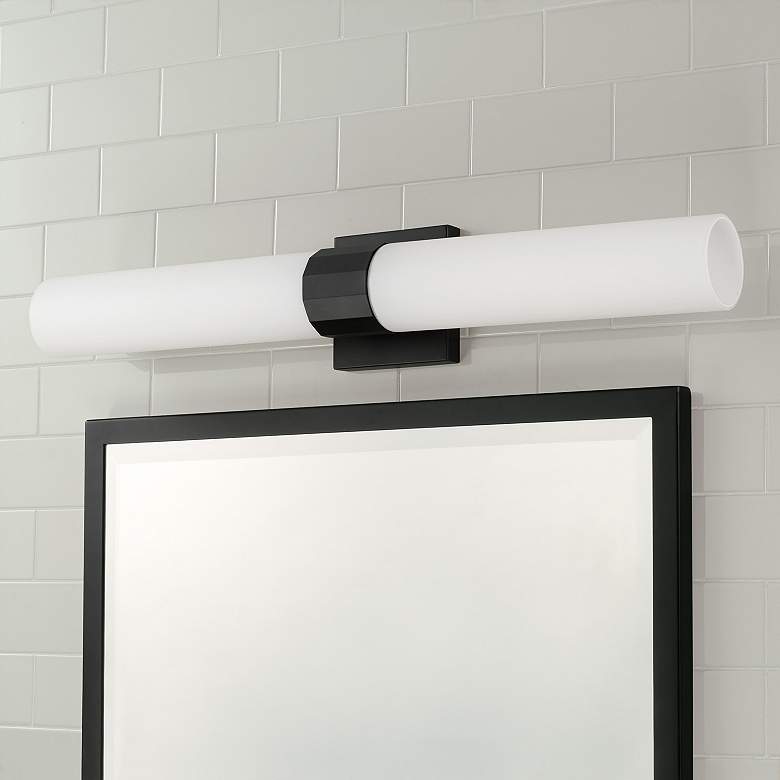 Image 1 Capital Lighting 29" Wide Matte Black Opal White Glass 2-Light Sconce