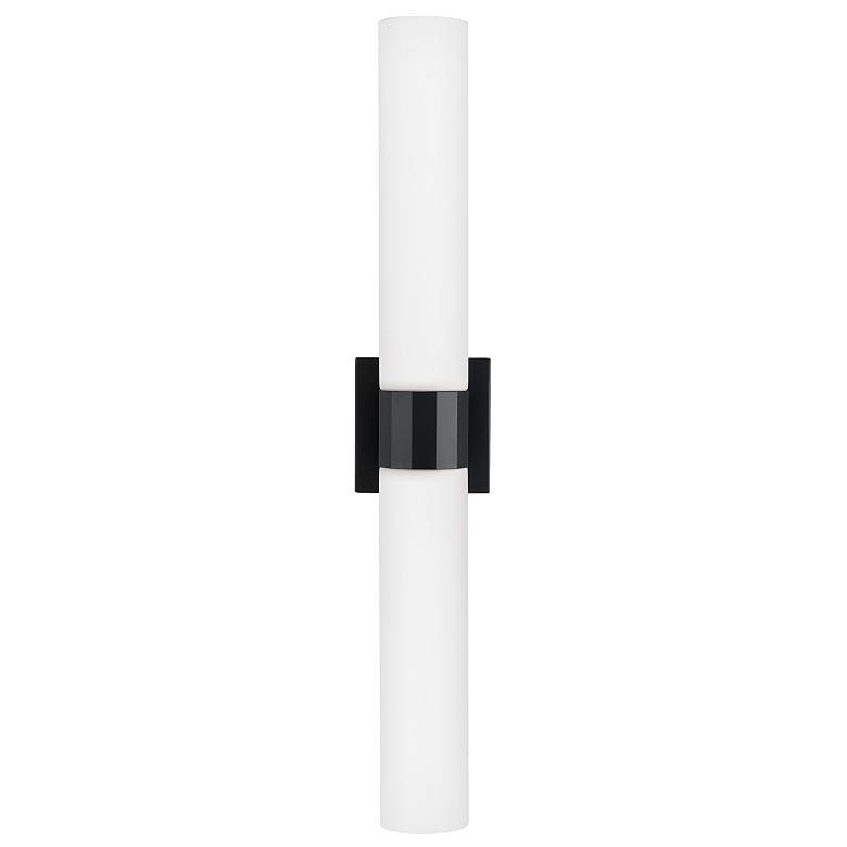 Image 4 Capital Lighting 29" Wide Matte Black Opal White Glass 2-Light Sconce more views