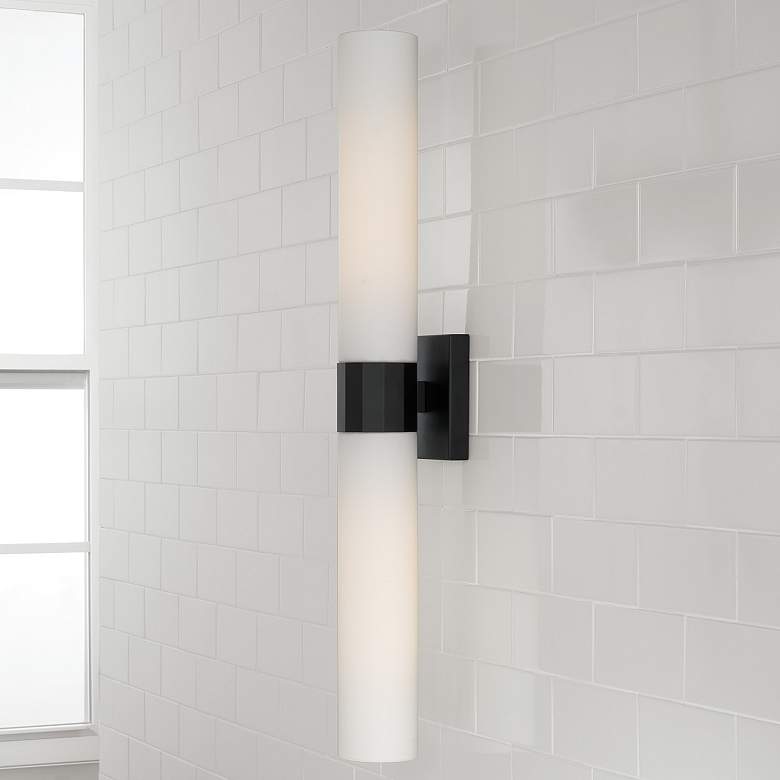 Image 6 Capital Lighting 29" Wide Matte Black Opal White Glass 2-Light Sconce more views