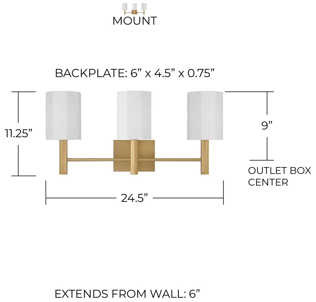 Capital Lighting Adrian 3 Light Vanity 24.5" Aged Brass
