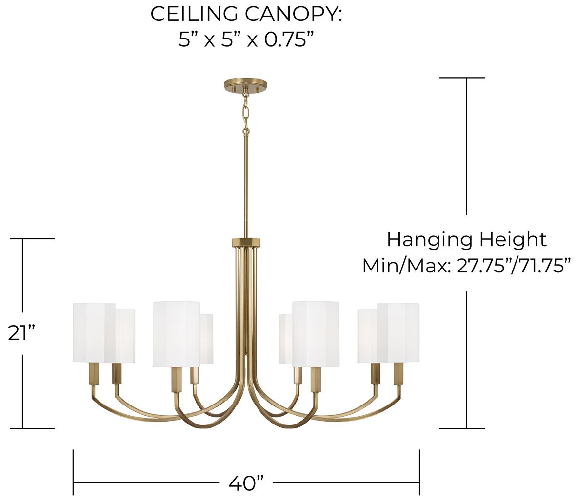 Image 6 Capital Lighting Adrian 8 Light Chandelier 40" Aged Brass more views