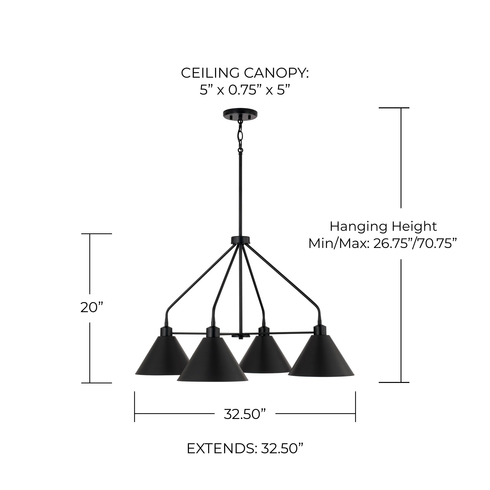 Image 5 Capital Lighting Alden 4 Light Chandelier Matte Black more views