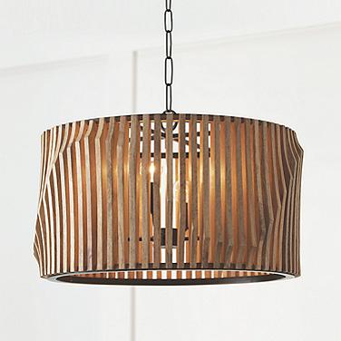 Capital Lighting Archer 24" 4-Light Black and Mango Wood Drum Pendant