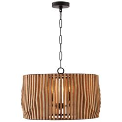 Capital Lighting Archer 24" 4-Light Black and Mango Wood Drum Pendant