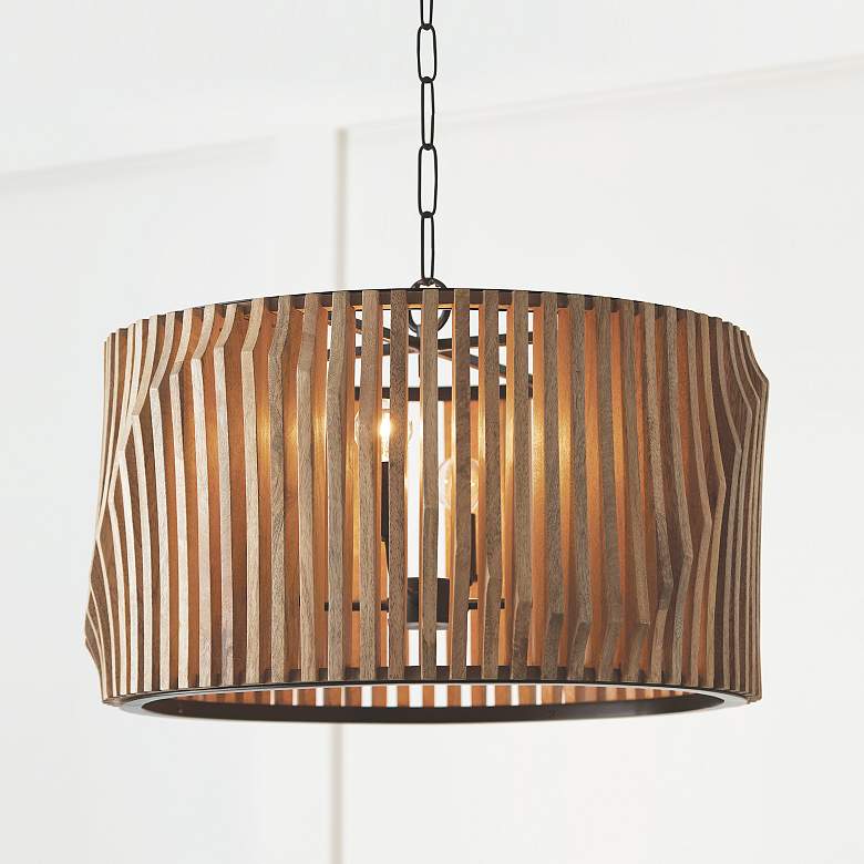 Image 2 Capital Lighting Archer 24" 4-Light Black and Mango Wood Drum Pendant