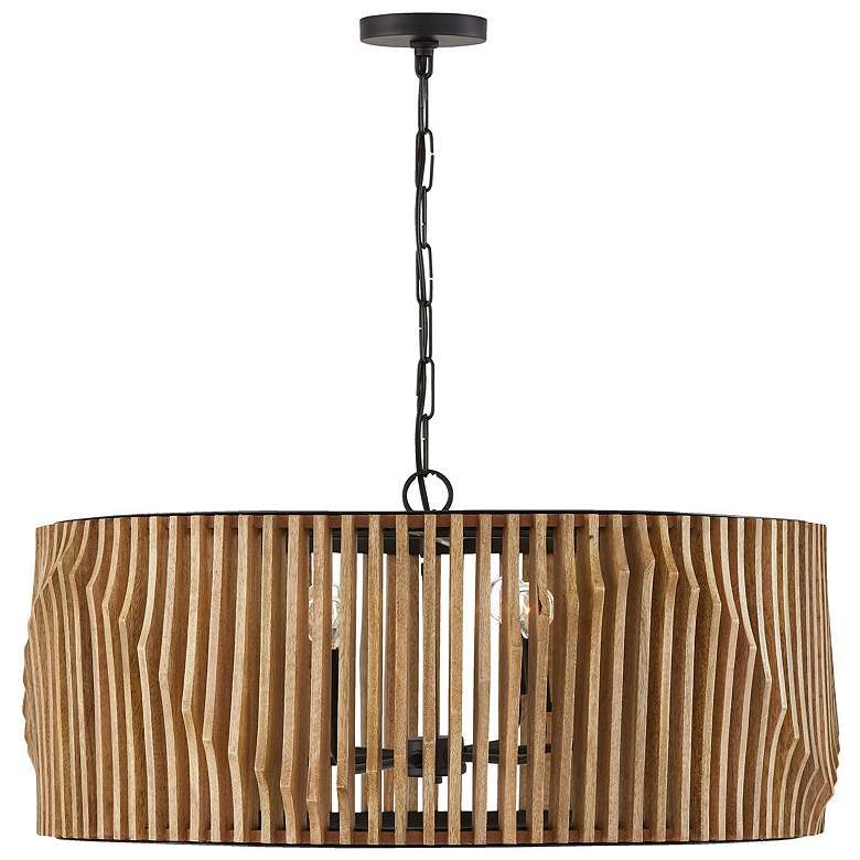 Image 1 Capital Lighting Archer 32 1/4" Matte Black and Wood Slat Pendant