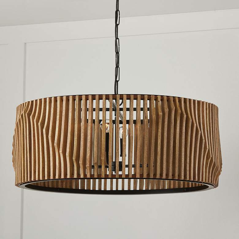 Image 1 Capital Lighting Archer 32 1/4" Matte Black and Wood Slat Pendant