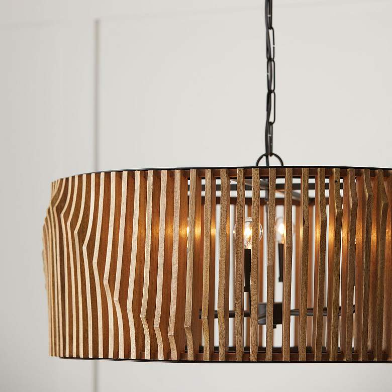 Image 3 Capital Lighting Archer 32 1/4" Matte Black and Wood Slat Pendant more views