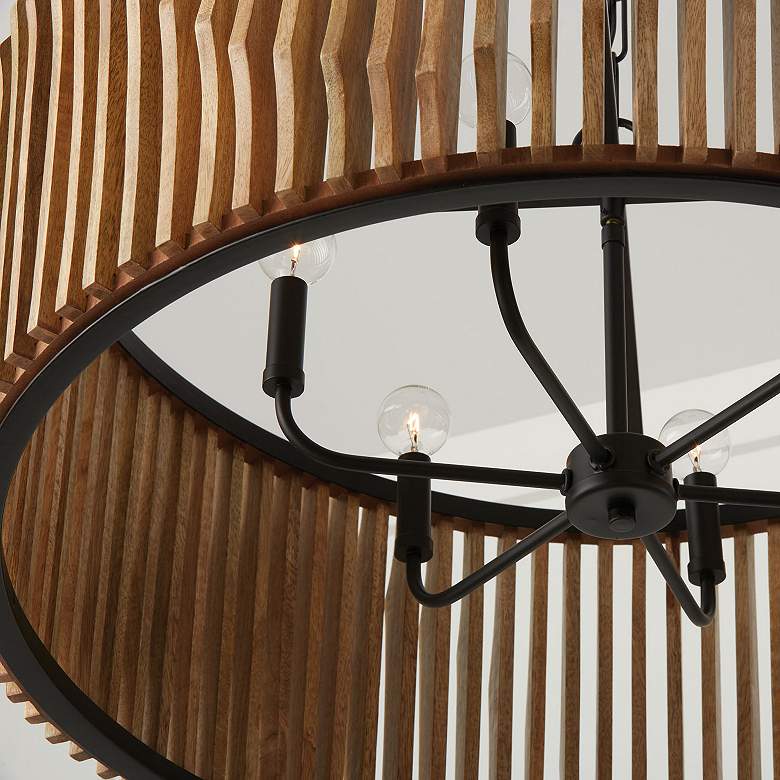 Image 4 Capital Lighting Archer 32 1/4" Matte Black and Wood Slat Pendant more views