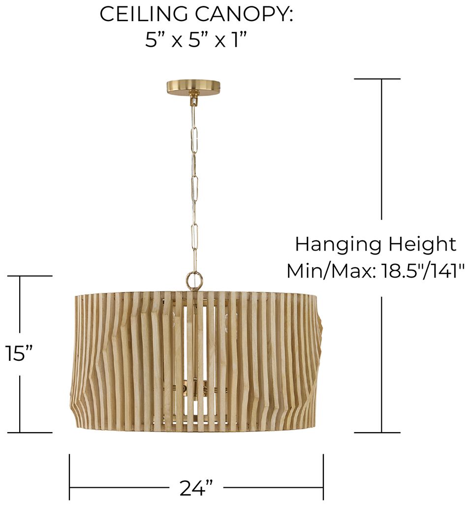 Image 5 Capital Lighting Archer 4 Light Pendant 24" Blonde Wood and Matte Brass more views