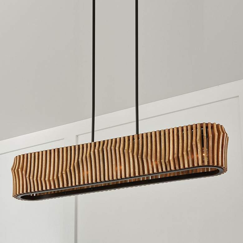 Image 1 Capital Lighting Archer 41" Matte Black and Mango Wood Linear Pendant