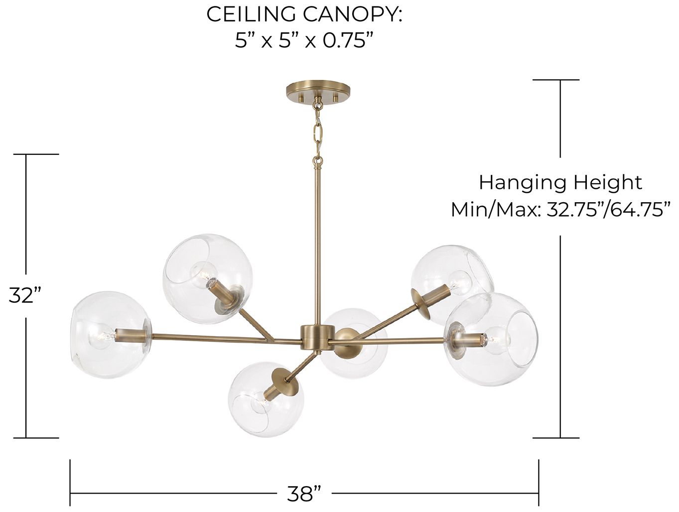Image 5 Capital Lighting Atlas 6 Light Chandelier 38" Aged Brass more views