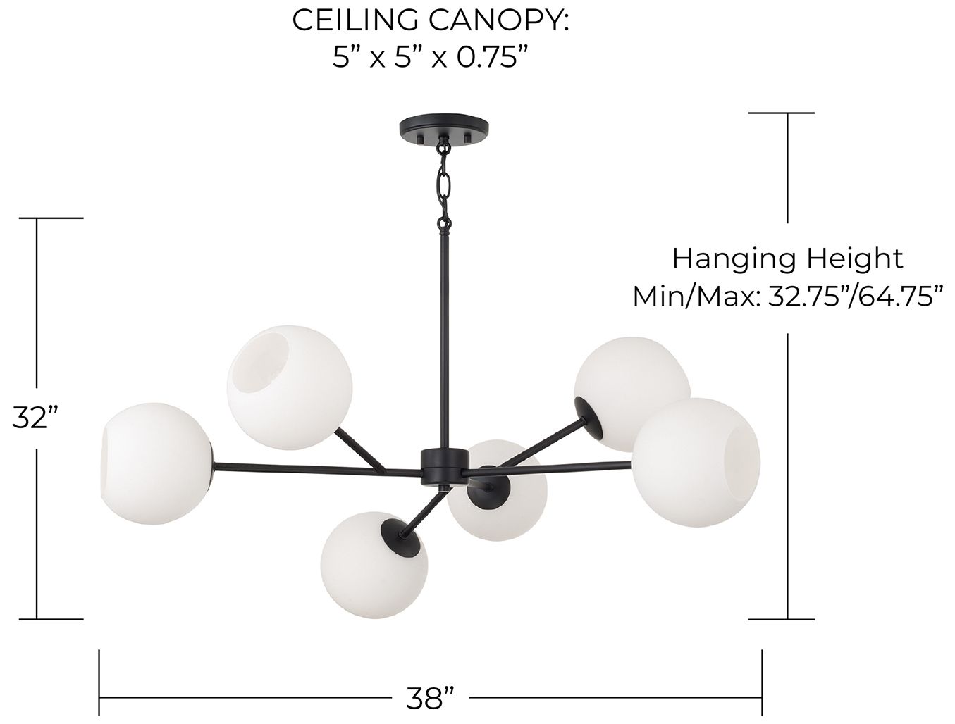 Image 6 Capital Lighting Atlas 6 Light Chandelier 38" Matte Black more views