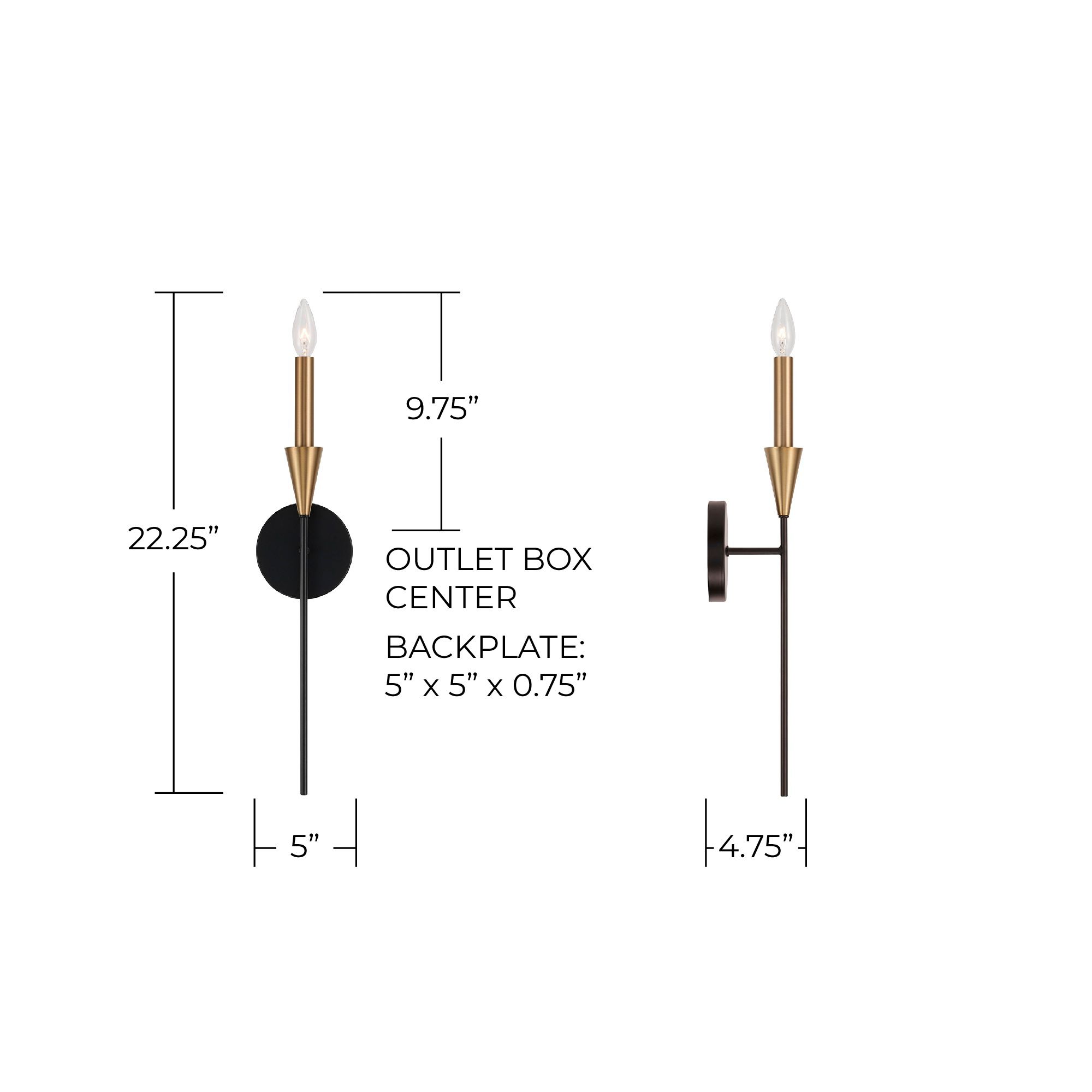 Image 7 Capital Lighting Avant 1 Light Sconce 5" Aged Brass and Black more views
