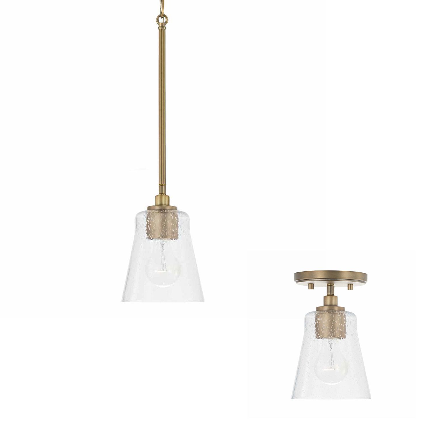 Image 5 Capital Lighting- Baker 1-Light Mini Dual Mount Pendant- Aged Brass more views