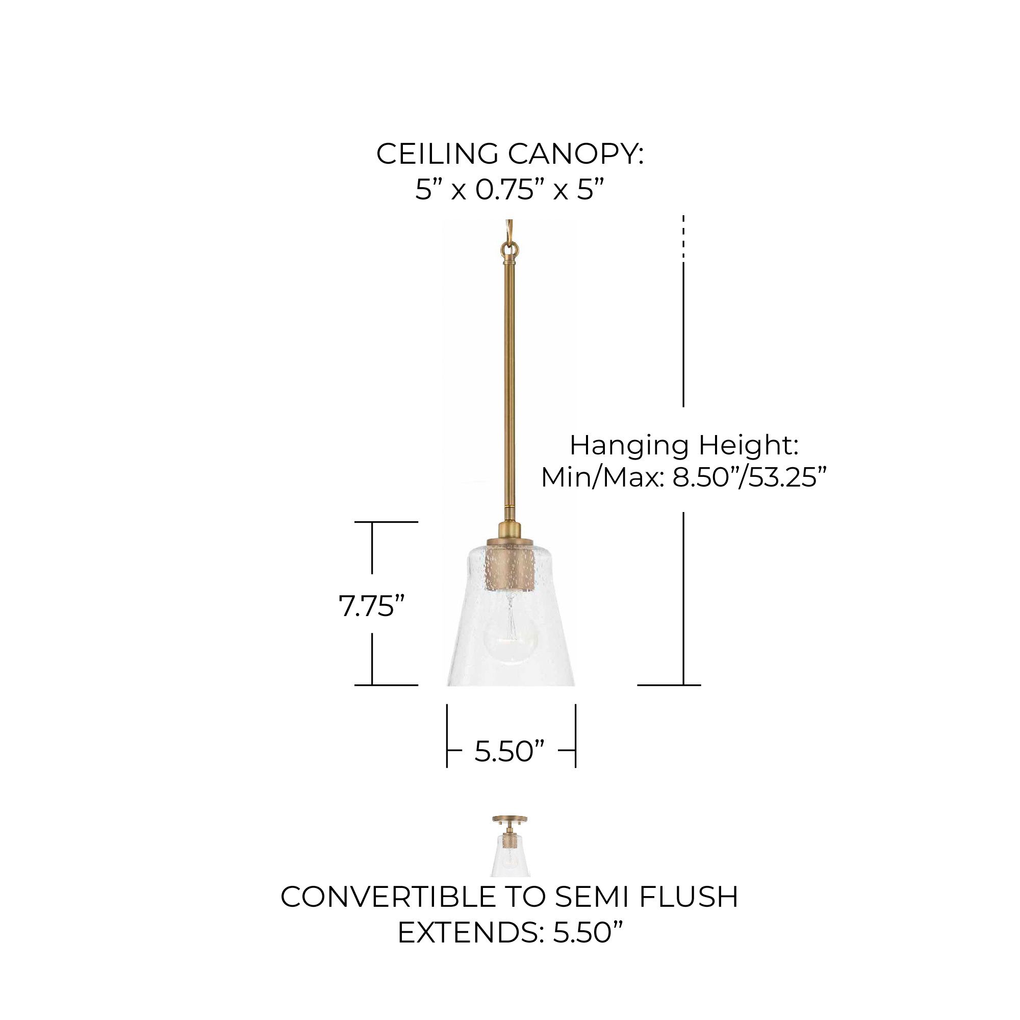 Image 6 Capital Lighting- Baker 1-Light Mini Dual Mount Pendant- Aged Brass more views