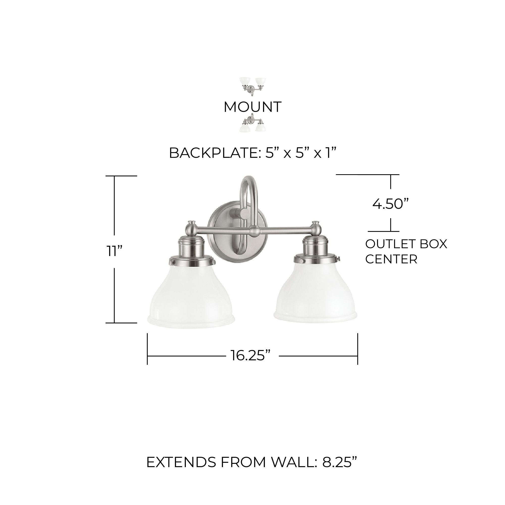 Image 2 Capital Lighting Baxter 2 Light Vanity 16.25" Brushed Nickel more views
