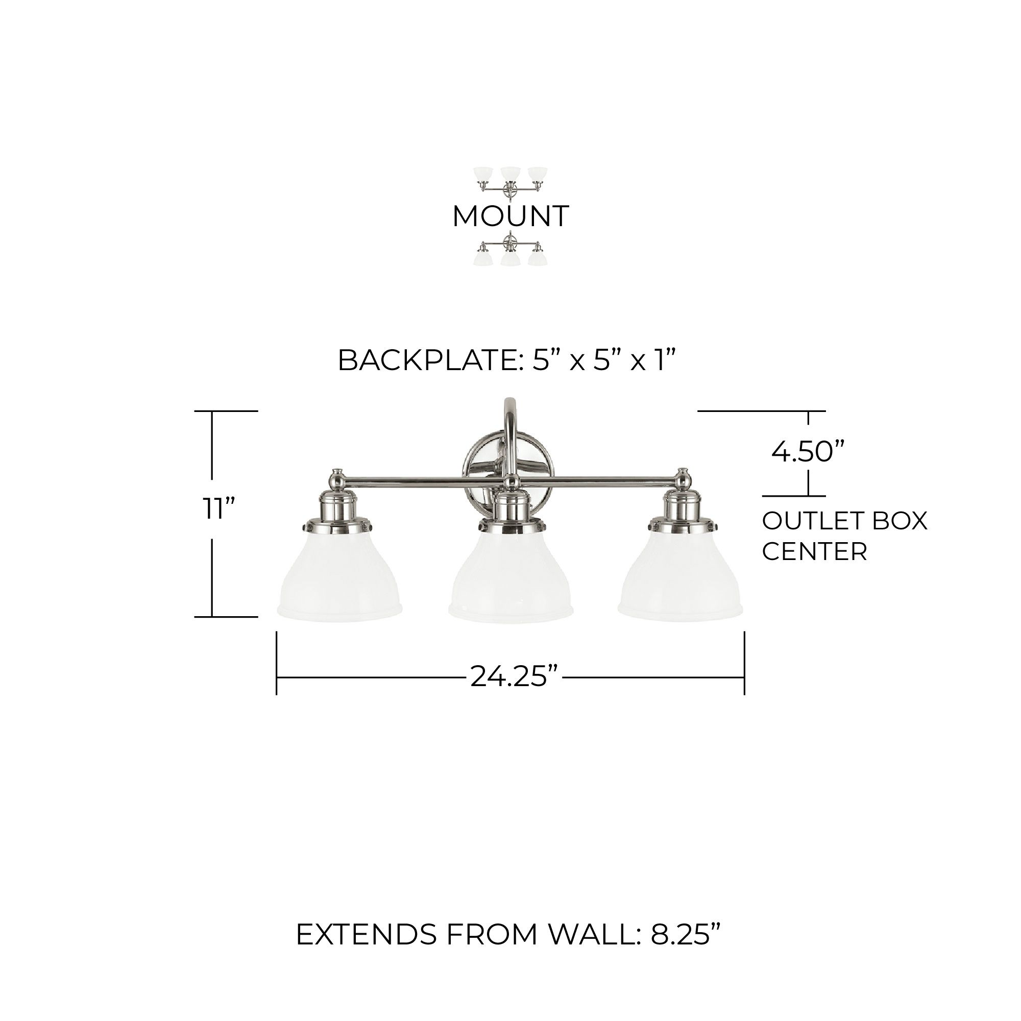 Image 2 Capital Lighting Baxter 3 Light Vanity 24.25" Polished Nickel more views