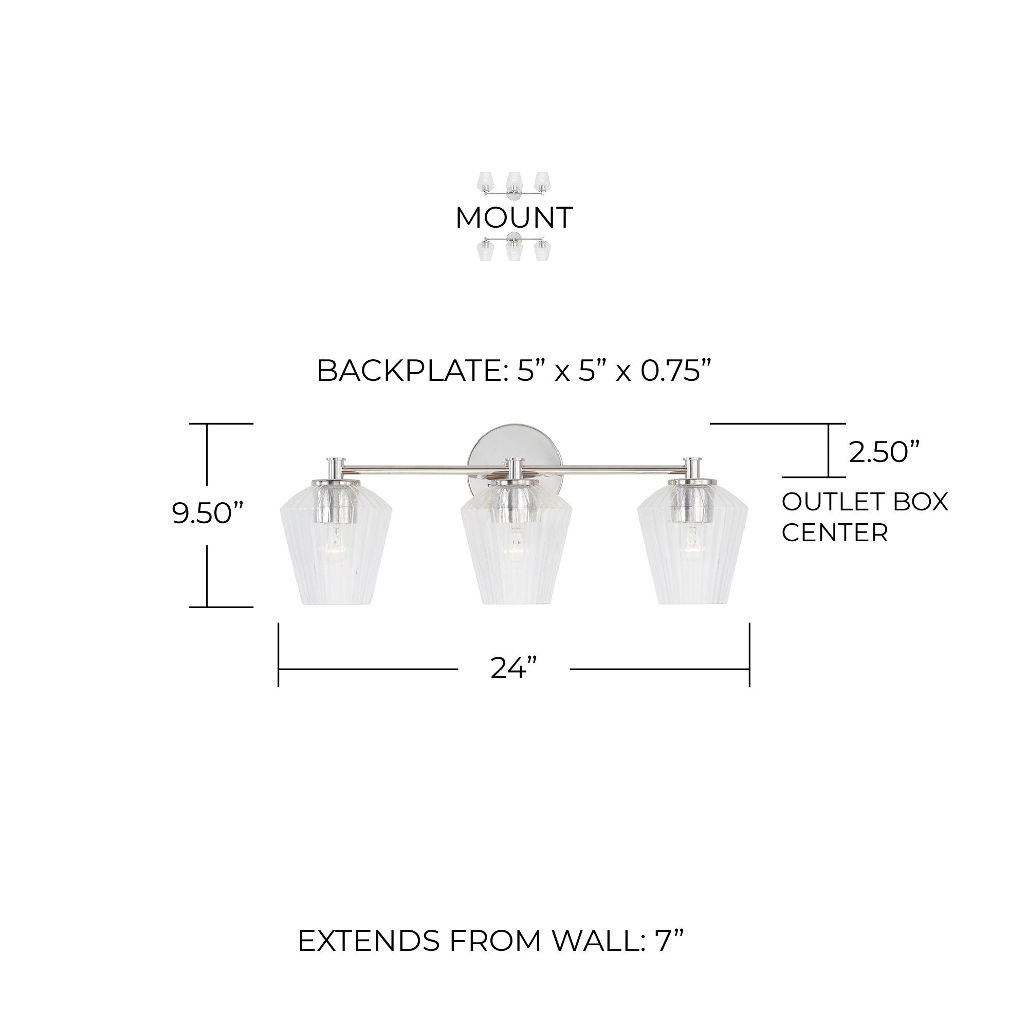 Image 5 Capital Lighting Beau 3 Light Vanity 24" Polished Nickel more views