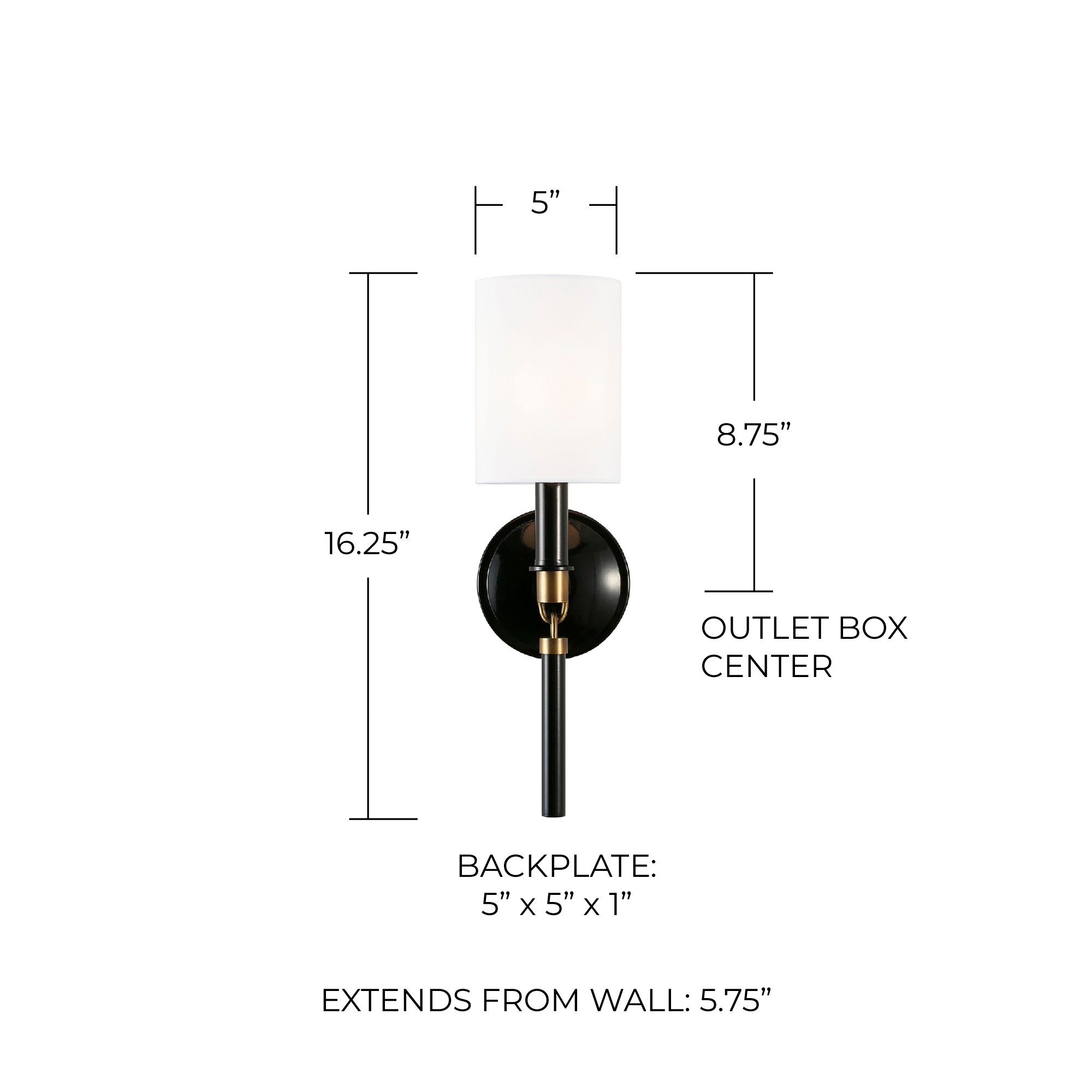Image 7 Capital Lighting Beckham 1 Light Sconce 5" Glossy Black and Aged Brass more views