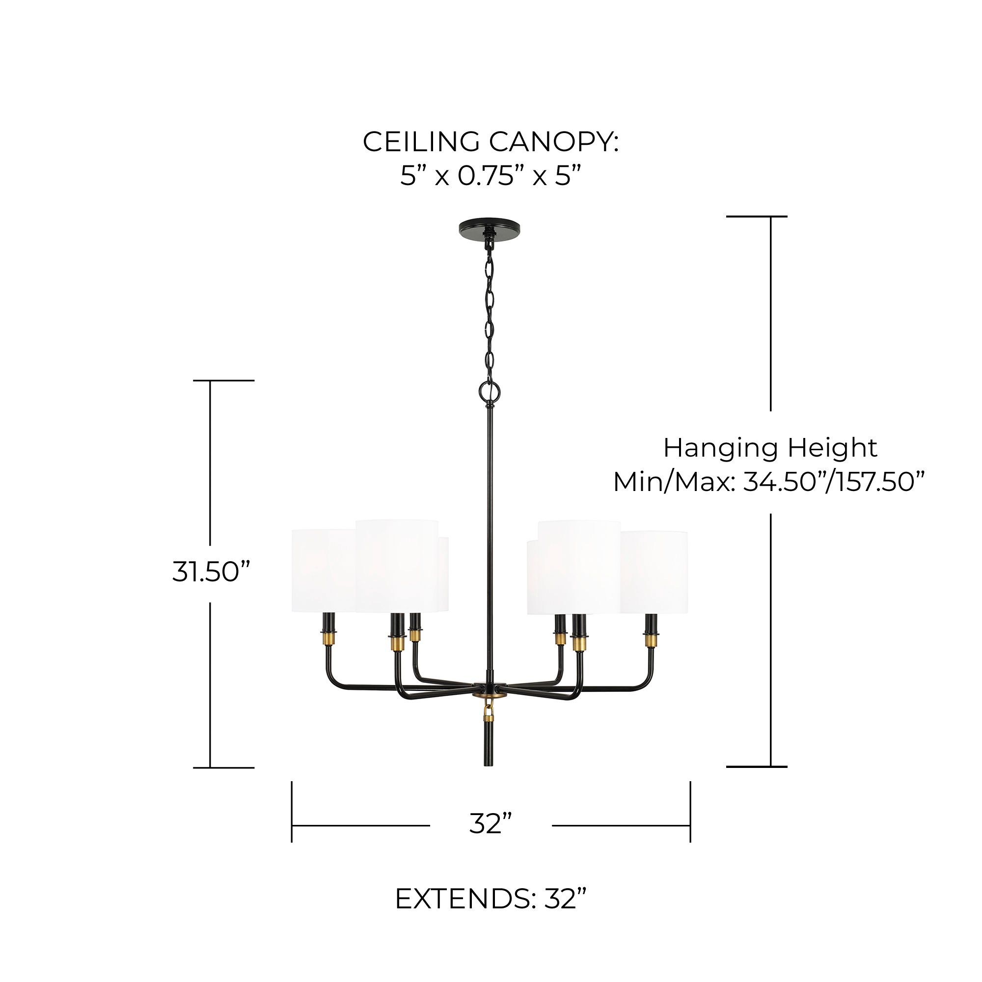 Image 5 Capital Lighting Beckham 6 Light Chandelier 32" Glossy Black and Aged Brass more views
