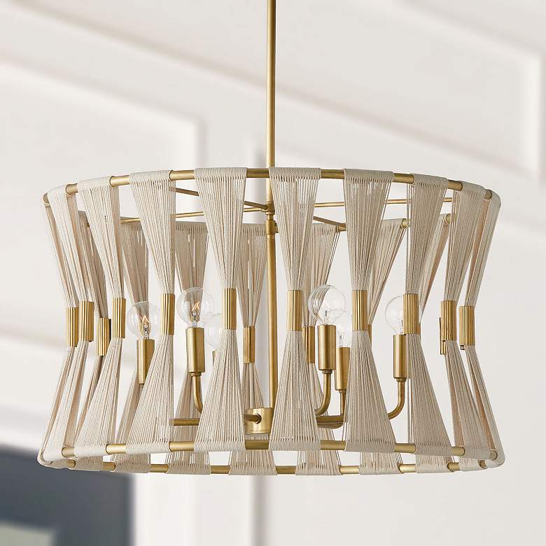 Image 1 Capital Lighting Bianca 24 1/2" Modern 6-Light Rope and Brass Pendant