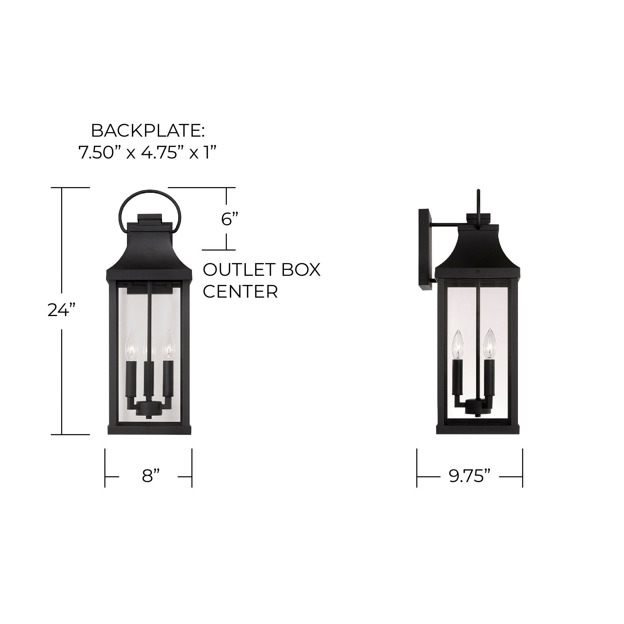 Image 7 Capital Lighting Bradford 24" High 3-Light Black Outdoor Wall Lantern more views