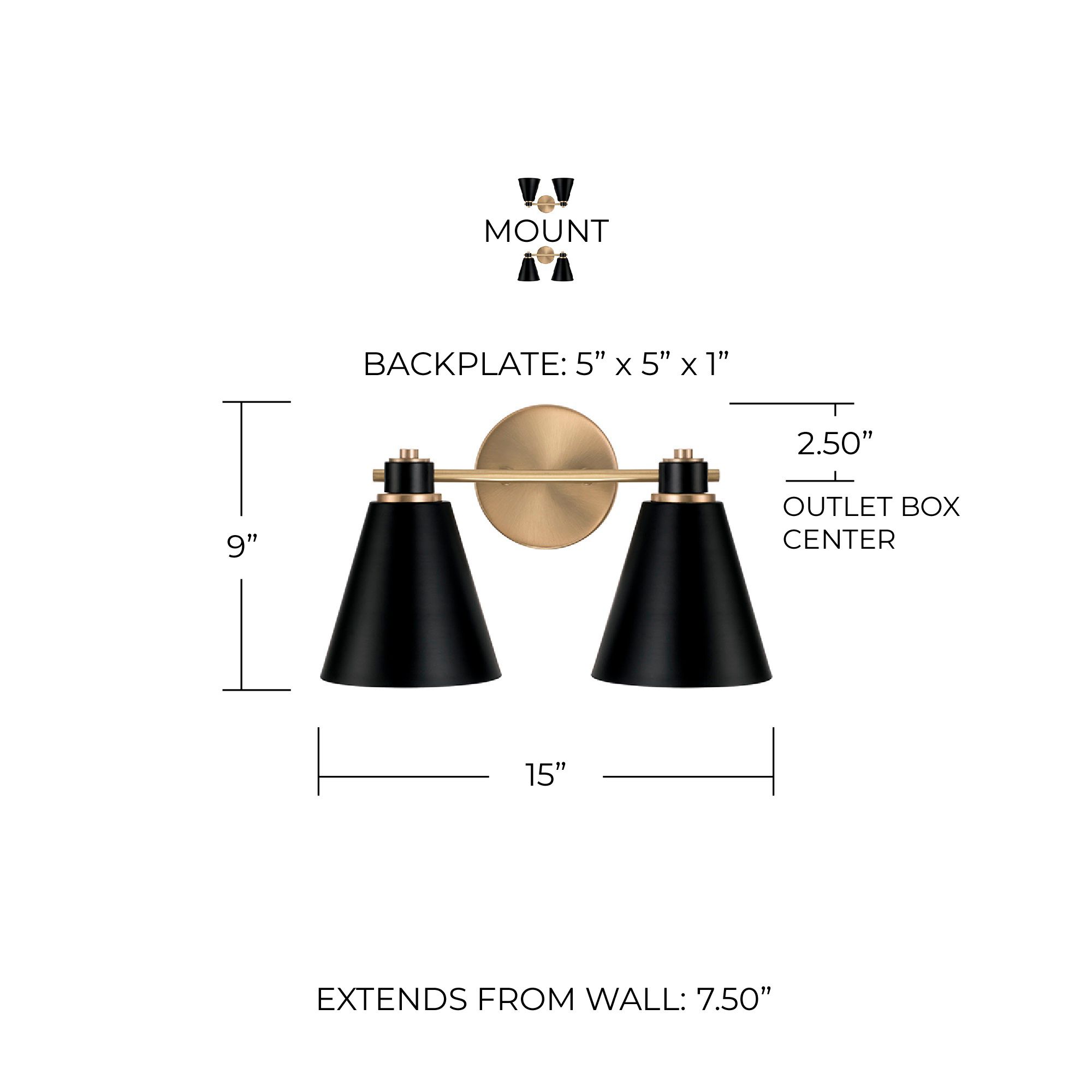 Image 5 Capital Lighting Bradley 2 Light Vanity Aged Brass and Black more views