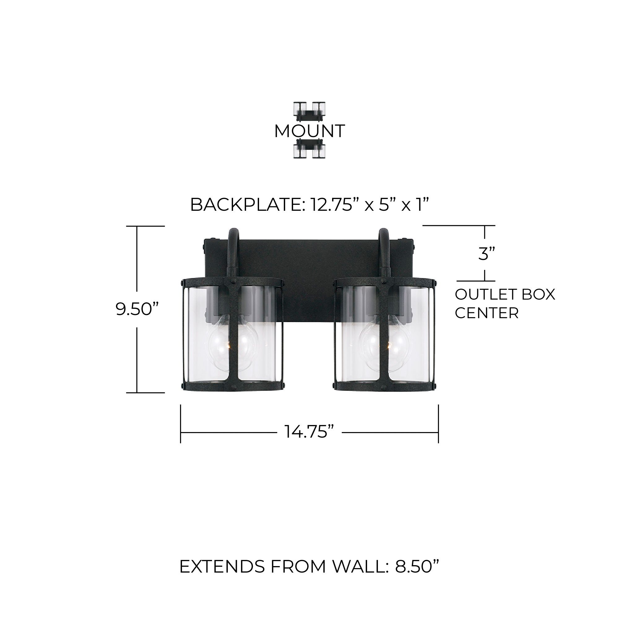 Image 5 Capital Lighting Brennen 2 Light Vanity Black Iron more views