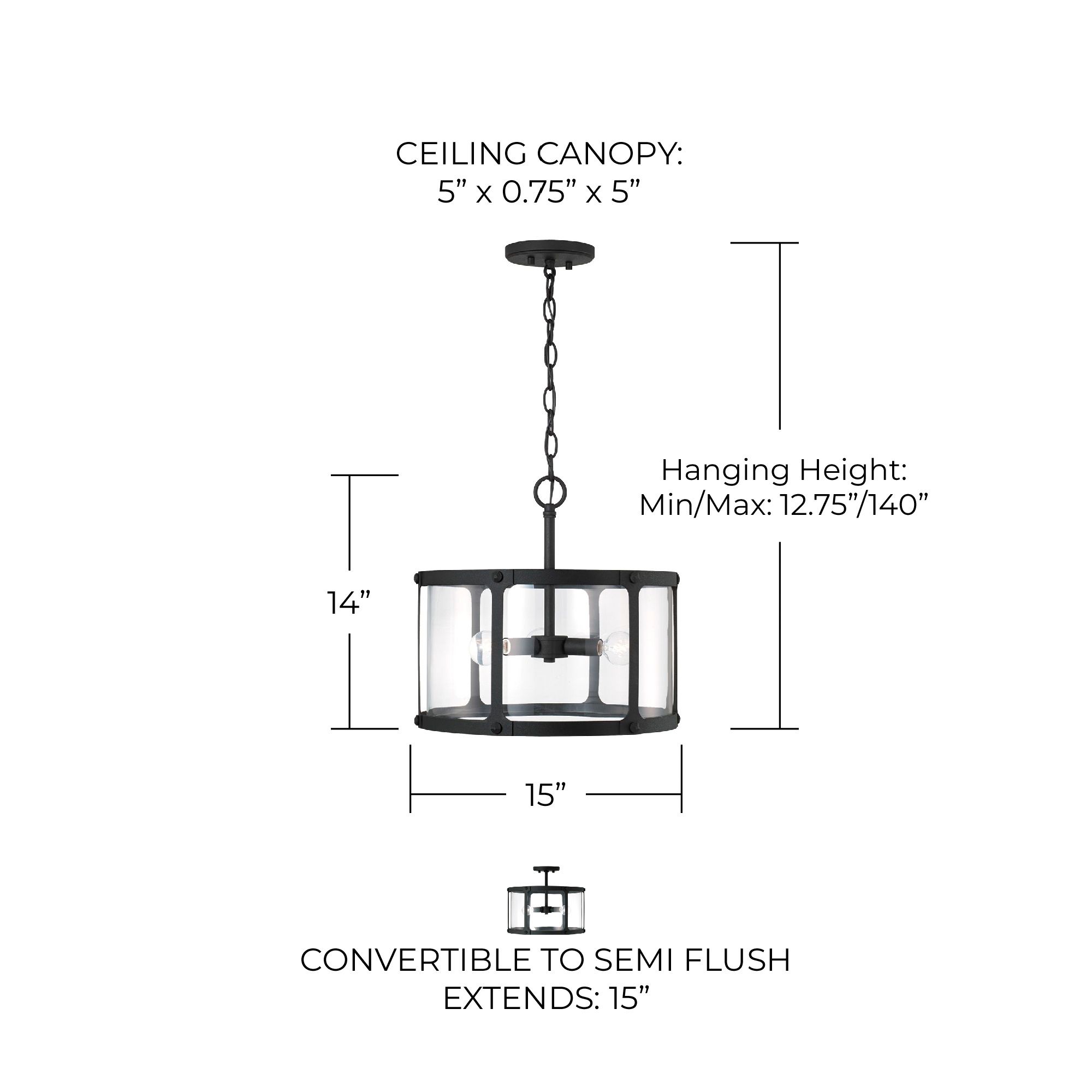 Image 7 Capital Lighting Brennen 3 Light Semi Flush 15" Black Iron more views