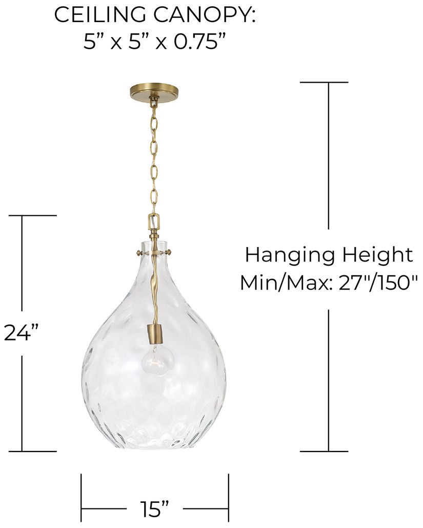 Capital Lighting Bristol 1 Light Pendant 15" Aged Brass