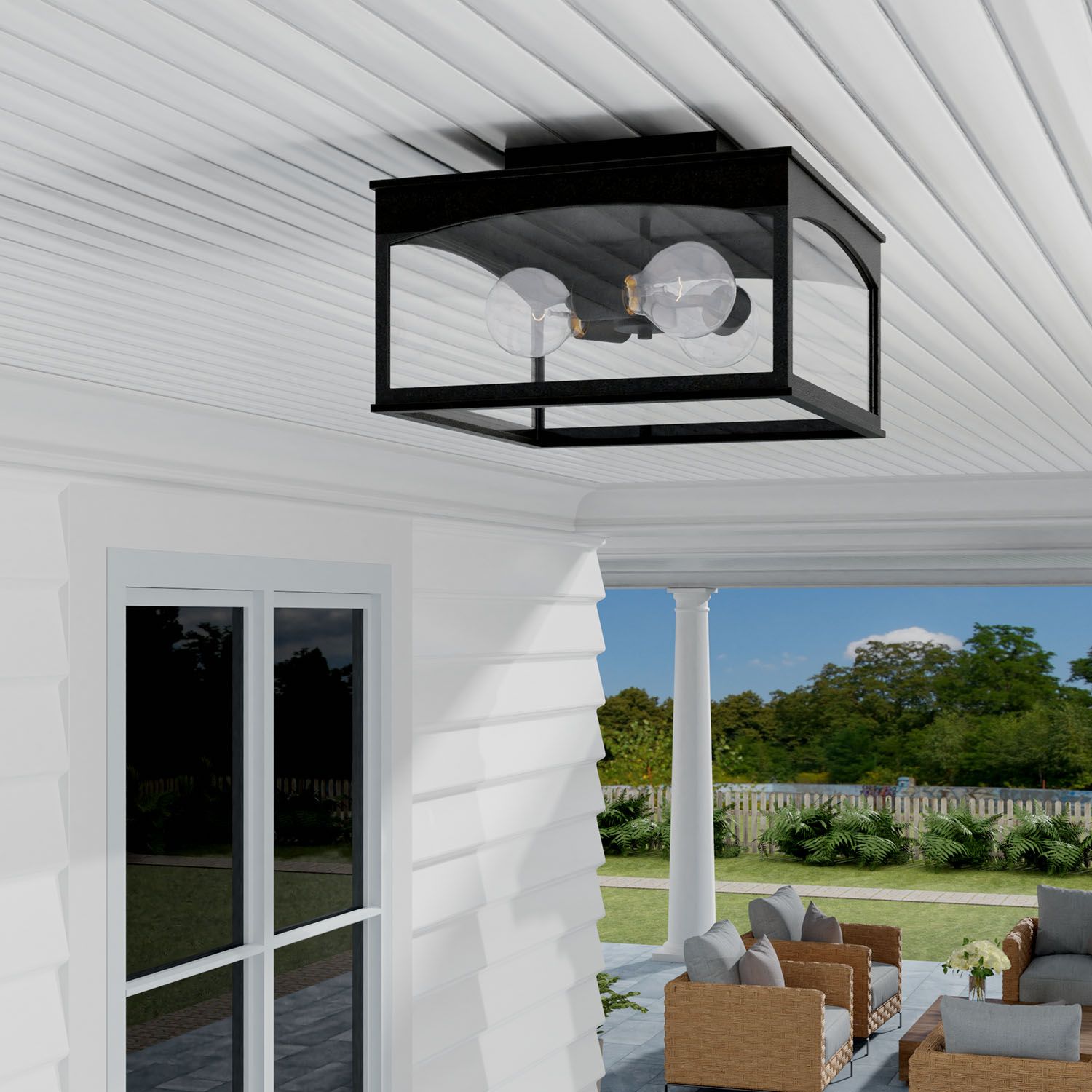 Image 6 Capital Lighting Burton 3 Light Outdoor Flush mount 14" Black more views