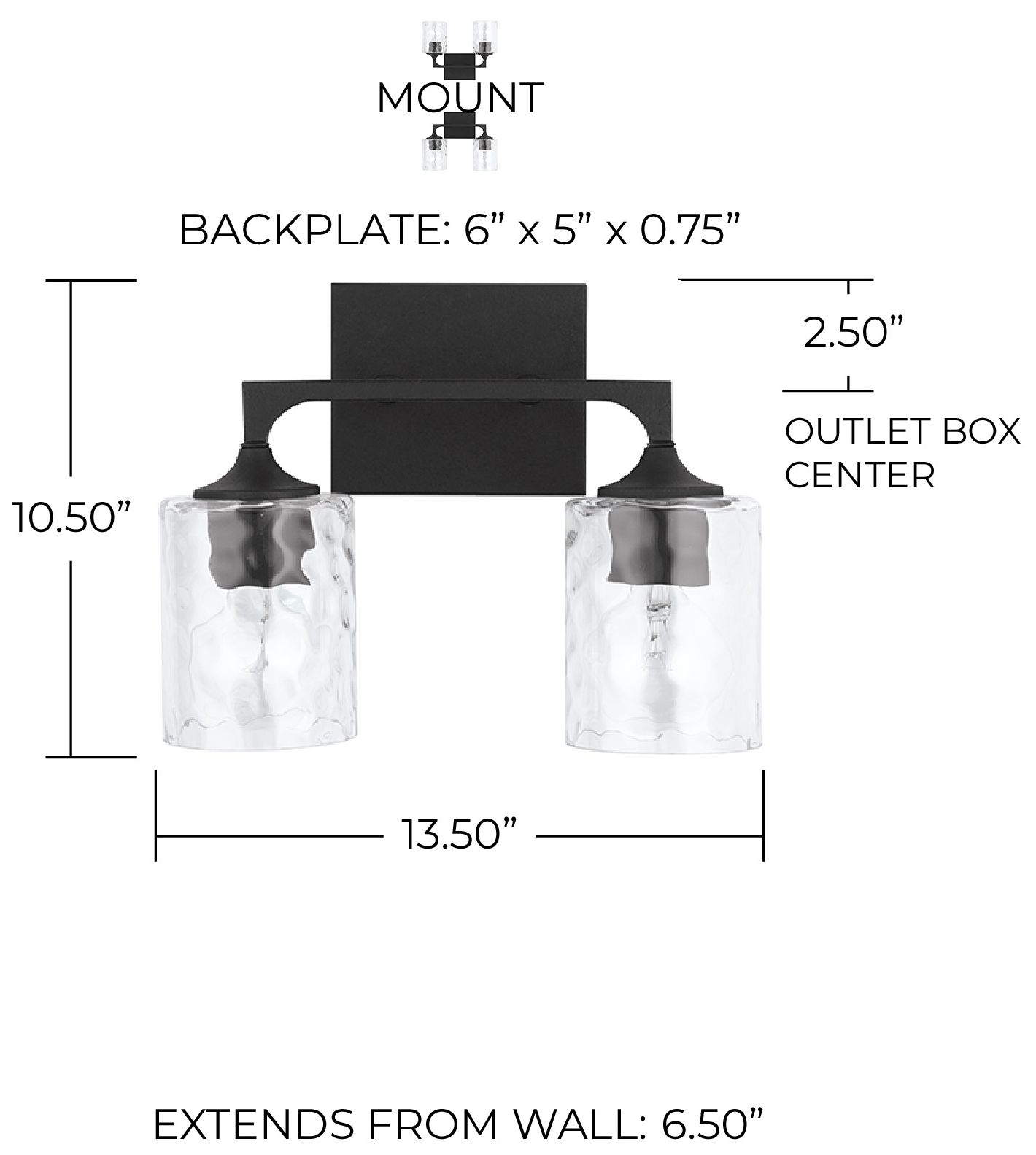 Image 7 Capital Lighting Clint 2 Light Vanity 13.5" Black Iron more views