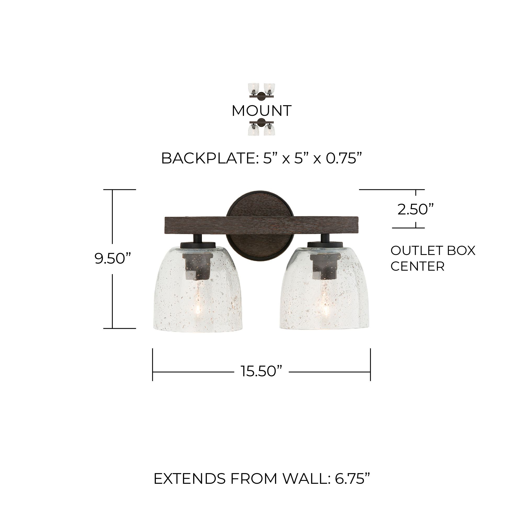 Image 6 Capital Lighting Clive 2 Light Vanity 15.5" Carbon Grey and Black Iron more views