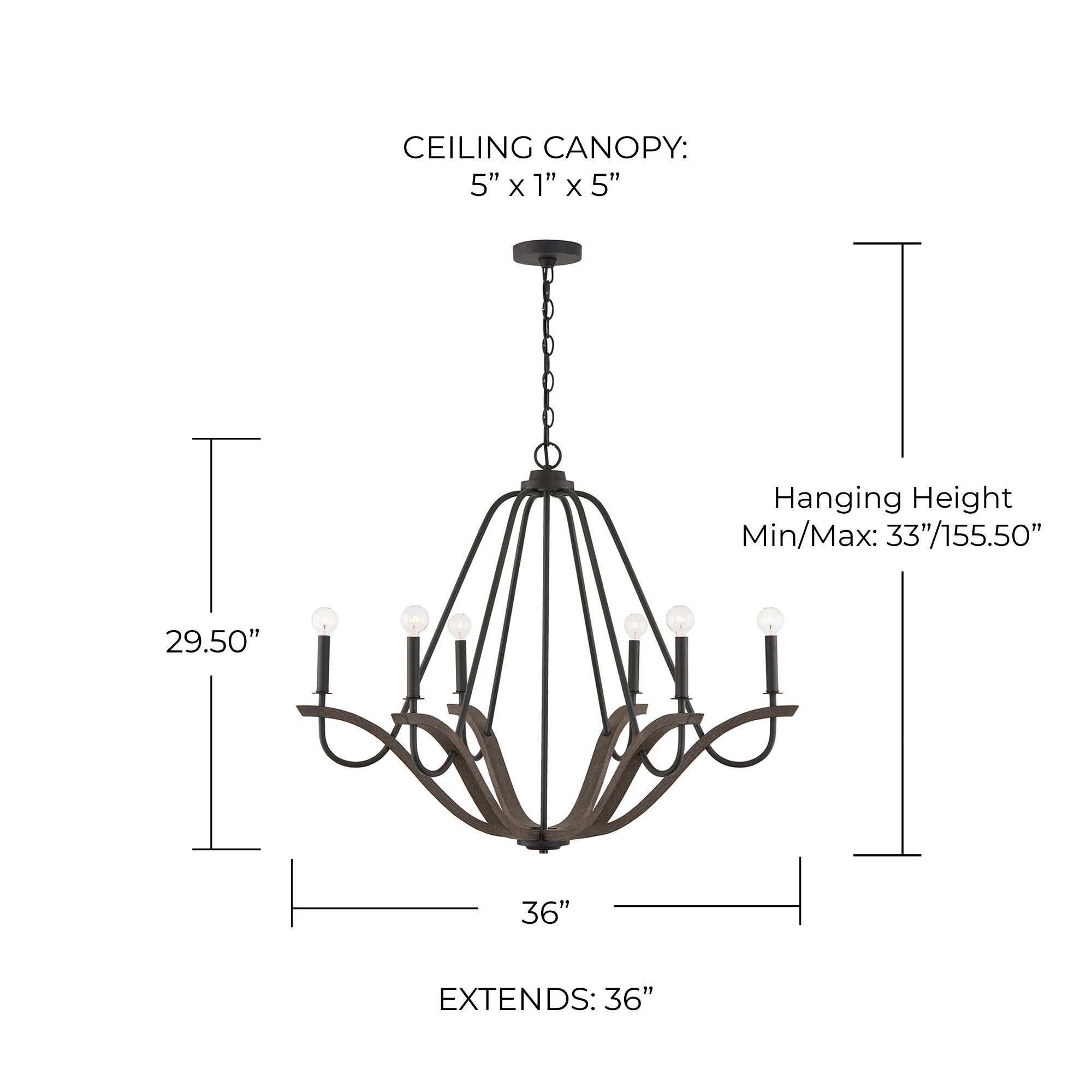 Image 6 Capital Lighting Clive 6 Light Chandelier 36" Carbon Grey and Black Iron more views