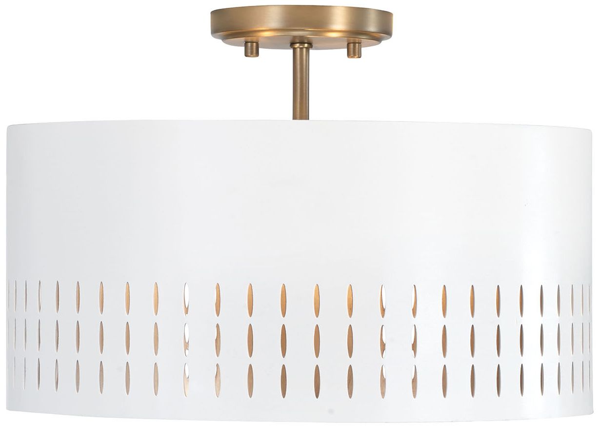 Image 2 Capital Lighting Dash 3 Light Semi Flush 15.5" Aged Brass and White