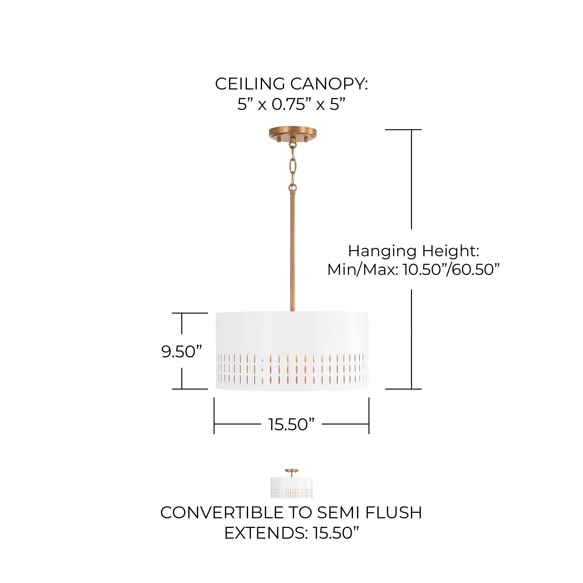 Image 6 Capital Lighting Dash 3 Light Semi Flush 15.5" Aged Brass and White more views