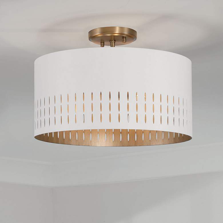 Image 1 Capital Lighting Dash 3 Light Semi-Flush Aged Brass and White