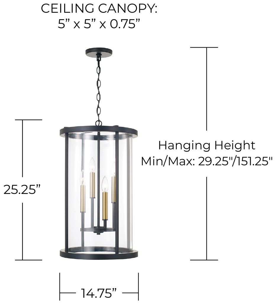 Capital Lighting Davis 4 Light Pendant 14.75" Espresso and Brass