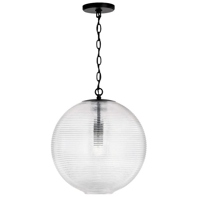 Image 2 Capital Lighting Dolan 15" Wide Matte Black Ribbed Globe Glass Pendant