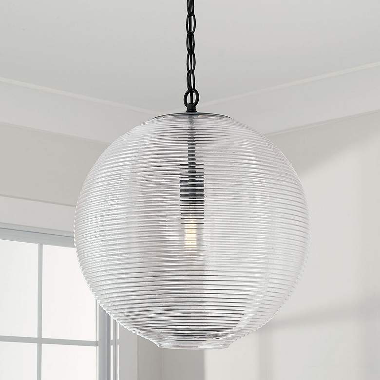 Image 1 Capital Lighting Dolan 15" Wide Matte Black Ribbed Globe Glass Pendant
