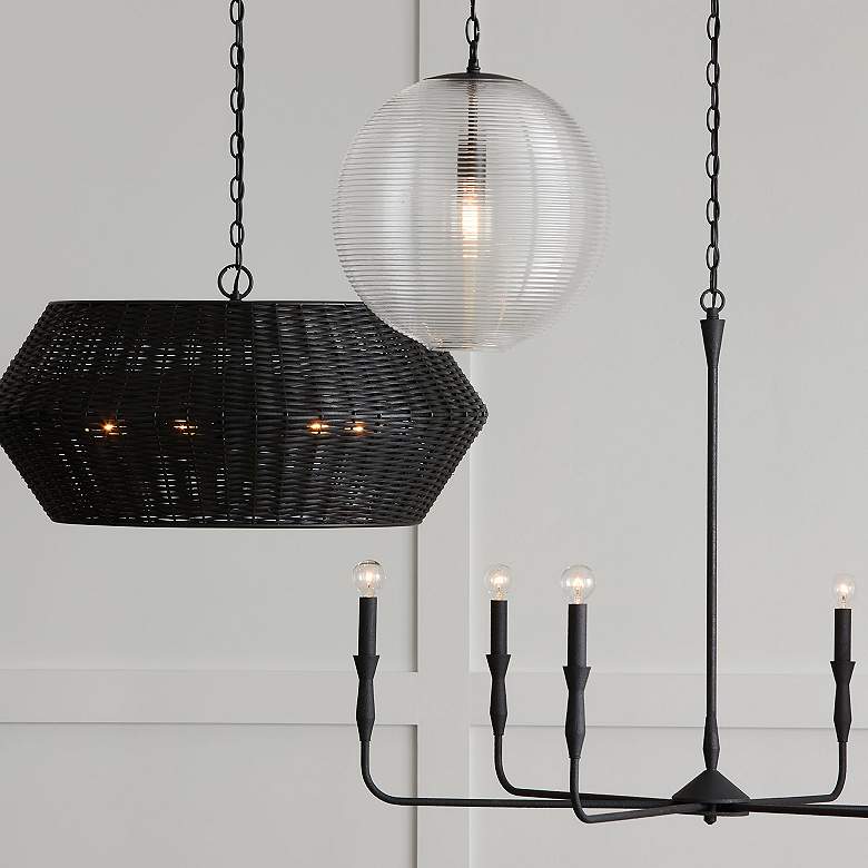 Image 5 Capital Lighting Dolan 15" Wide Matte Black Ribbed Globe Glass Pendant more views