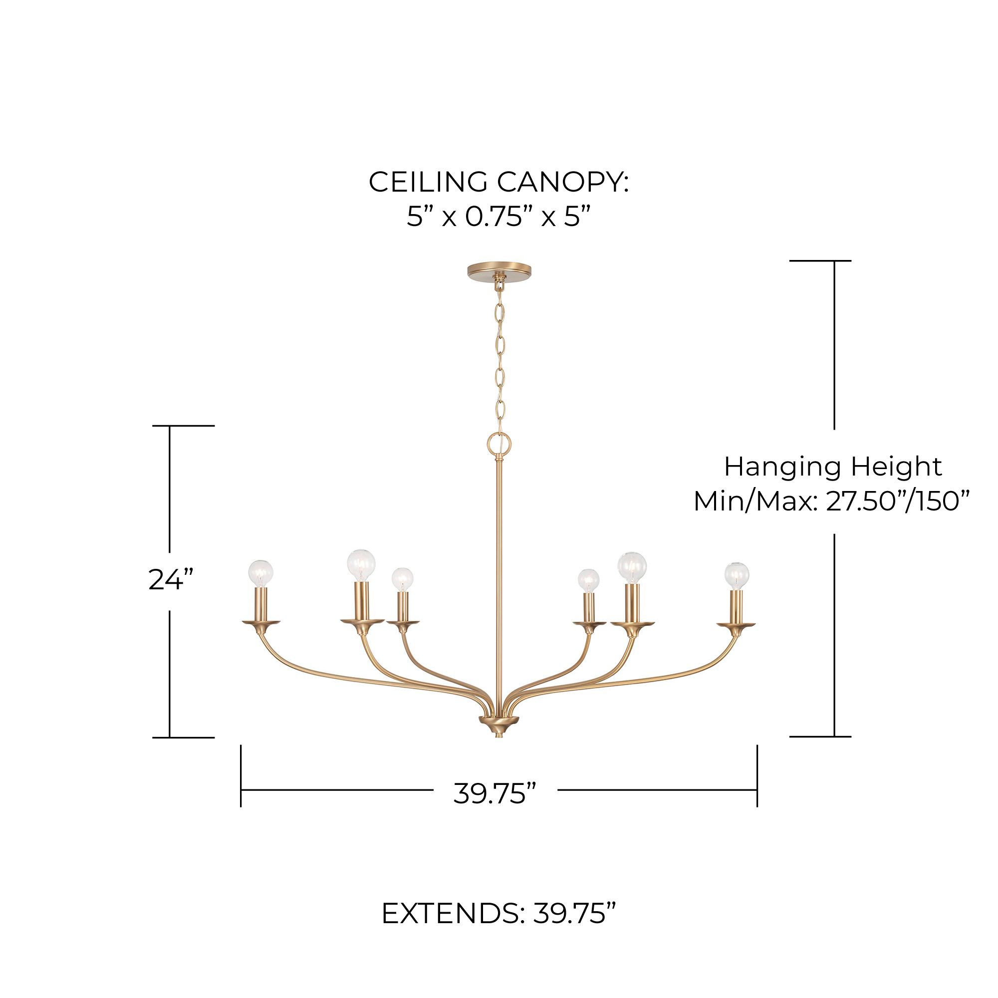 Image 5 Capital Lighting Dolan 6 Light Chandelier 39.75" Matte Brass more views