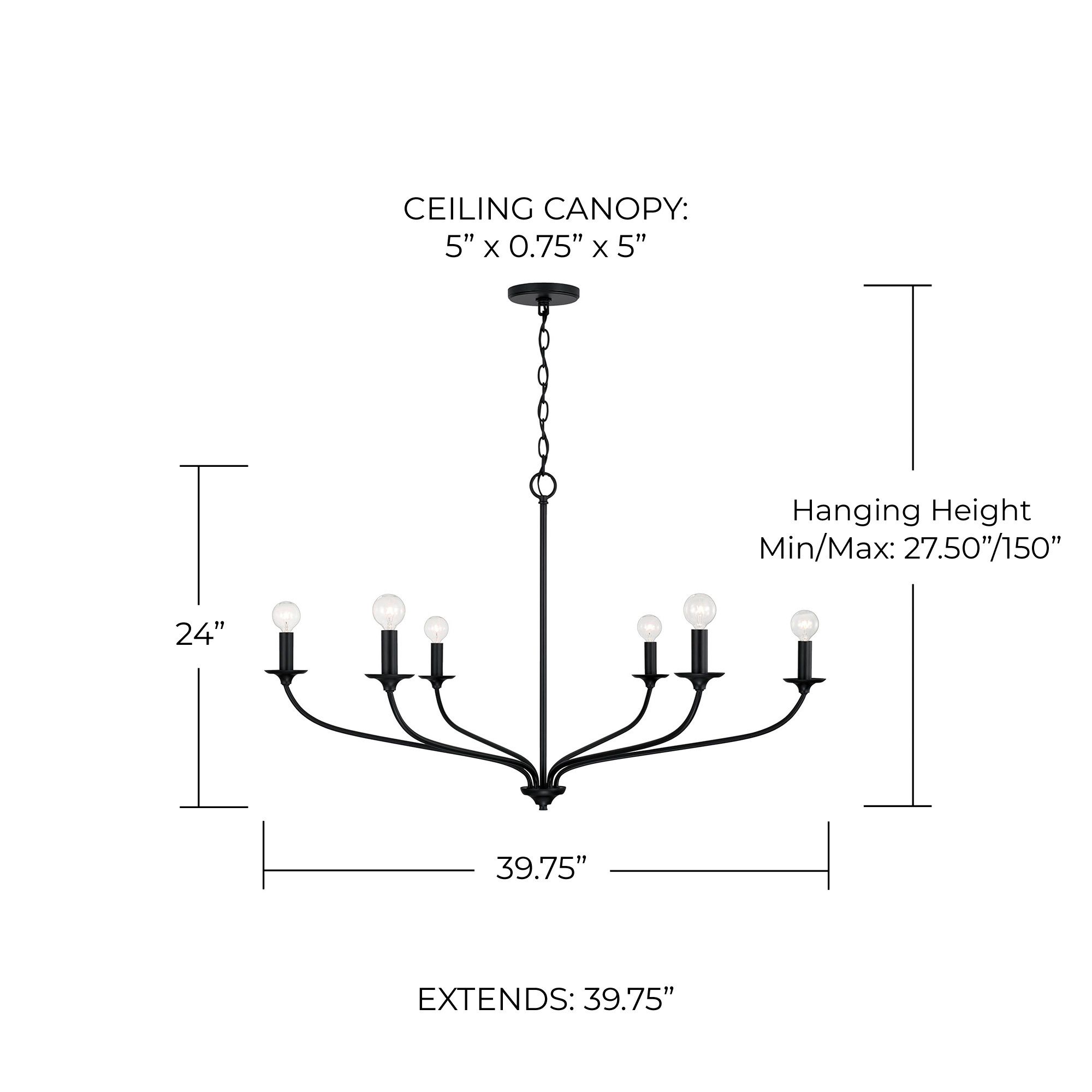 Image 5 Capital Lighting Dolan 6 Light Chandelier Matte Black more views
